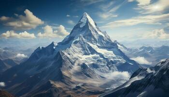 AI generated Majestic mountain peak, snowcapped and serene, a tranquil journey generated by AI photo