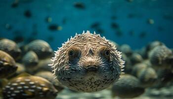 AI generated A close up portrait of a large turtle swimming underwater generated by AI photo