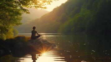 AI generated Natural Serenity SelfCare and Mindfulness Amidst Tranquil Landscapes photo