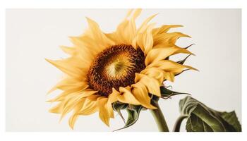 ai generado amarillo girasol florecer en naturaleza, en blanco antecedentes generado por ai foto