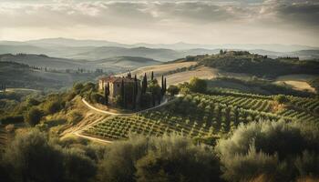 AI generated Idyllic Italian farmhouse in Chianti region, surrounded by vineyards generated by AI photo