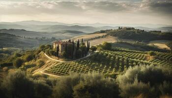 ai generado idílico italiano casa de Campo en chianti región, rodeado por viñedos generado por ai foto