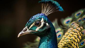 AI generated A vibrant peacock displays its majestic beauty in nature generated by AI photo