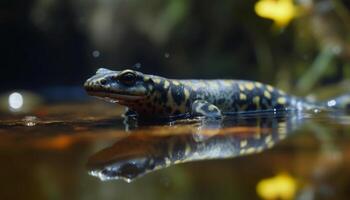 ai generado linda manchado sapo mirando submarino en verde bosque generado por ai foto