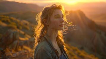 AI generated Young Woman Enjoys Music and Technology in CloseUp Shot with Wireless Headphones and Smartphone photo