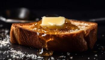 AI generated Freshness and sweetness on a rustic table, homemade butter and bread generated by AI photo