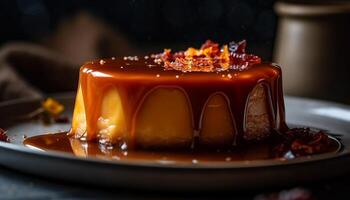 ai generado hecho en casa gastrónomo tarta de queso, un dulce rebanada de indulgencia en plato generado por ai foto