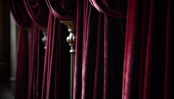 ai generado elegante terciopelo cortinas adornar el escenario, creando un lujoso fondo generado por ai foto