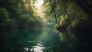 AI generated Tranquil scene nature beauty reflects in the calm water generated by AI photo