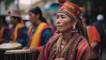 ai generado indígena culturas celebrar tradiciones con música, bailar, y vistoso ropa generado por ai foto