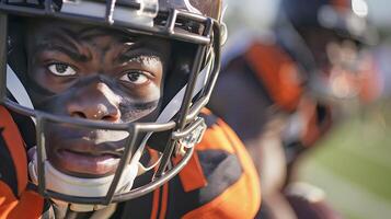 AI generated Intense Focus and Determination Football Player in Action Captured with 200mm Telephoto Lens photo