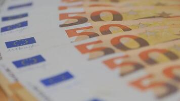 The 50 euro bill is rotating rotated close-up. Cash euro banknotes. cash circulation rotation video