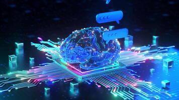 numérique cerveau avec bavarder bulles sur circuit planche video