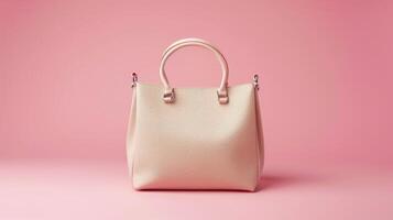 AI generated Elevate your style with a chic women's bag, isolated on a vibrant pink background. Ai Generated. photo