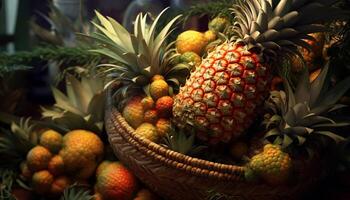 ai generado frescura y dulzura en un tropical Fruta cesta generado por ai foto