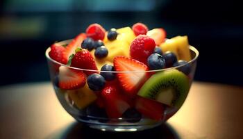 AI generated Freshness and sweetness in a multi colored fruit salad generated by AI photo