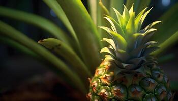 AI generated Freshness and growth in a single pineapple leaf generated by AI photo