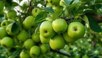 AI generated Freshness of nature apple tree, ripe fruit generated by AI photo