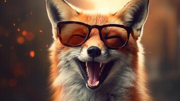 AI generated Joyful fox enjoys car ride, head out window with glasses, Ai Generated photo