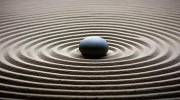 AI generated Immerse in the serenity of a Japanese Zen garden, where a round stone graces the meticulously raked sand. Ai Generated. photo