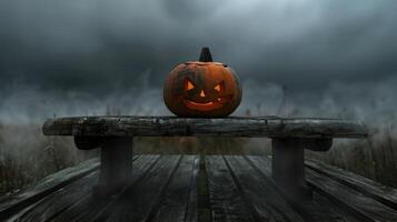 AI generated A single spooky Jack O Lantern pumpkin, evoking Halloween chills, Ai Generated photo