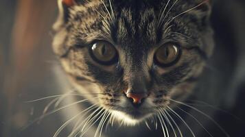 AI generated Curious Tabby Cat Captured in Soft Natural Light Through 50mm Lens photo