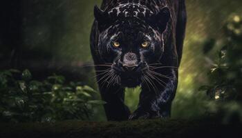 ai generado majestuoso felino caminando en el tropical selva generado por ai foto