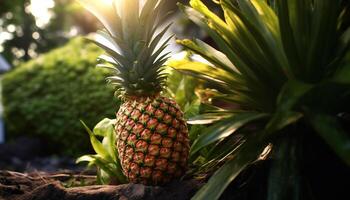 AI generated Freshness and sweetness of ripe pineapple in nature generated by AI photo