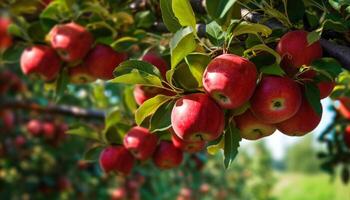 ai generado frescura y naturaleza en un sano manzana árbol generado por ai foto