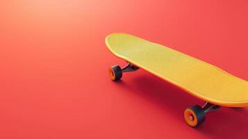 AI generated A yellow skateboard stands against a vibrant backdrop, Ai Generated. photo