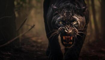 ai generado furioso Tigre caminando en oscuro tropical selva generado por ai foto
