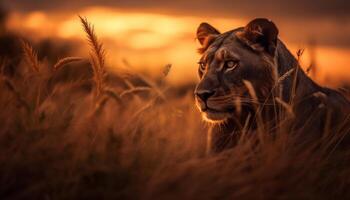 ai generado majestuoso león descansa en el africano desierto generado por ai foto