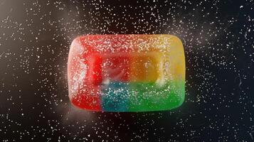 AI generated Realistic gummy candy shaped like a television, featuring three colors, elastic texture, and sugar sprinkle, Ai Generated photo