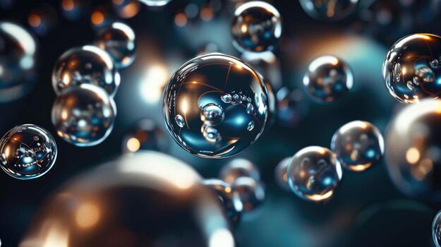 AI generated Shiny 3D spheres gleaming on a dark background, creating a sophisticated and modern aesthetic, Ai Generated. photo