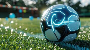 AI generated Explore the intricacy of a 3D rendered soccer ball, where cutting-edge technology meets the world's most beloved sport. Ai Generated. photo