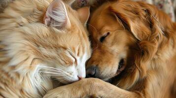 AI generated cat and dog sleep side by side. Ai Generated. photo