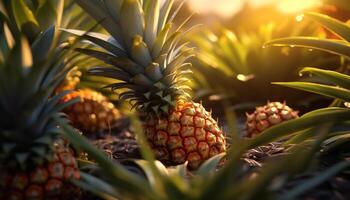 AI generated Freshness and sweetness of ripe pineapple in nature generated by AI photo