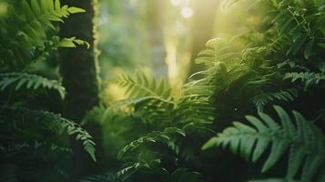 AI generated Lush Green Fern Unfurling in Soft Natural Light Captured with Macro Lens photo