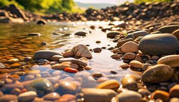AI generated Stone pebbles on water create a tranquil scene generated by AI photo