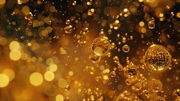 AI generated Dive into an enchanting oil bubbles background with bubbling drops of gold liquid. Ai Generated. photo