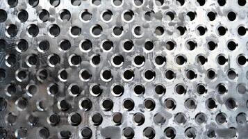 AI generated Abstract stainless steel checker plate with round hole punch, a rugged and industrial background. Ai Generated. photo