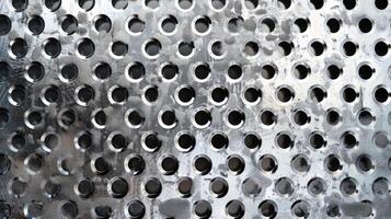 AI generated Abstract stainless steel checker plate with round hole punch, a rugged and industrial background. Ai Generated. photo