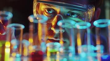 AI generated Scientist Conducts Precise Experiment in Laboratory Pouring Liquid into Beaker photo