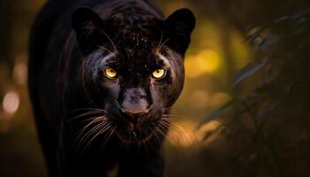 ai generado felino mamífero curioso, grande gato caminando en bosque generado por ai foto