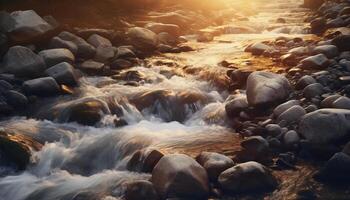 AI generated Smooth flowing water reflects the beauty of nature generated by AI photo