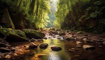 ai generado tranquilo escena de un cascada en un tropical selva generado por ai foto