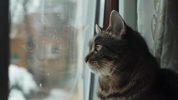 AI generated Curious Tabby Cat Enjoys City View in Soft Natural Light photo