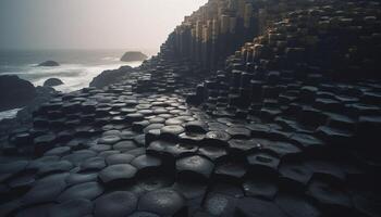 AI generated Hexagon basalt cliffs create giants causeway landscape generated by AI photo