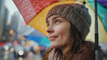 AI generated Content and Connectivity Young Woman Enjoying Music and Smartphone in CloseUp Portrait photo