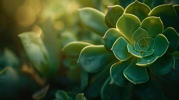 AI generated Vibrant Green Succulent Captured in 50mm CloseUp with Soft Natural Light photo